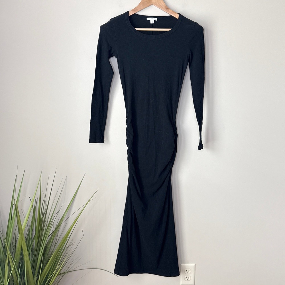 James Perse Black Skinny Split Ruched Maxi Dress Long Sleeve Size‎ 0 WMU6887 - Picture 3 of 10